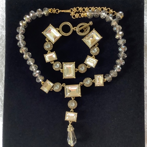 Heidi Daus Conscious Coupling Crystal Necklace & Bracelet Set Clear/ Hematite - Picture 7 of 13
